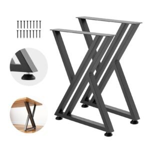 Table Legs, 29.1" H x 24" W Steel Furniture Legs, 2204 lbs Max Load Heavy Duty, Easy Installation, Sturdy & Stable for Home Office Desk DIY, Coffee Dinner Bar Tables, Workbench,Set of 2, Black