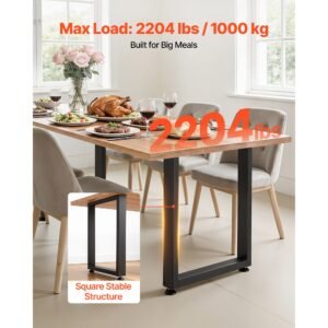table legs, 29.5" h x 23.6" w square steel furniture legs, modular design, easy assembly, 2204 lbs max load heavy duty, for home office desk, workbenches, dinner bar tables, set of 2, black
