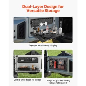 tailgate table, for 2021 2025 ford bronco, 88 lbs, carbon steel foldable molle panel double layer drop down table, rear door cargo storage rack shelf luggage holder carrier camping accessories