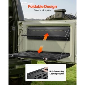 tailgate table, for 2021 2025 ford bronco, 88 lbs, carbon steel foldable molle panel double layer drop down table, rear door cargo storage rack shelf luggage holder carrier camping accessories