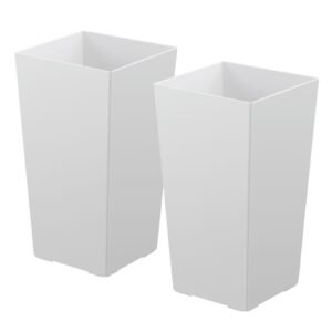 Tall Planters Set of 2, 22 Inch Large Outdoor Taper Planters for Outdoor Indoor Plants, Front Porch Plastic Modern Flower Pots with Casters, Inner Pot & Drainage Holes for Patio, Garden, White