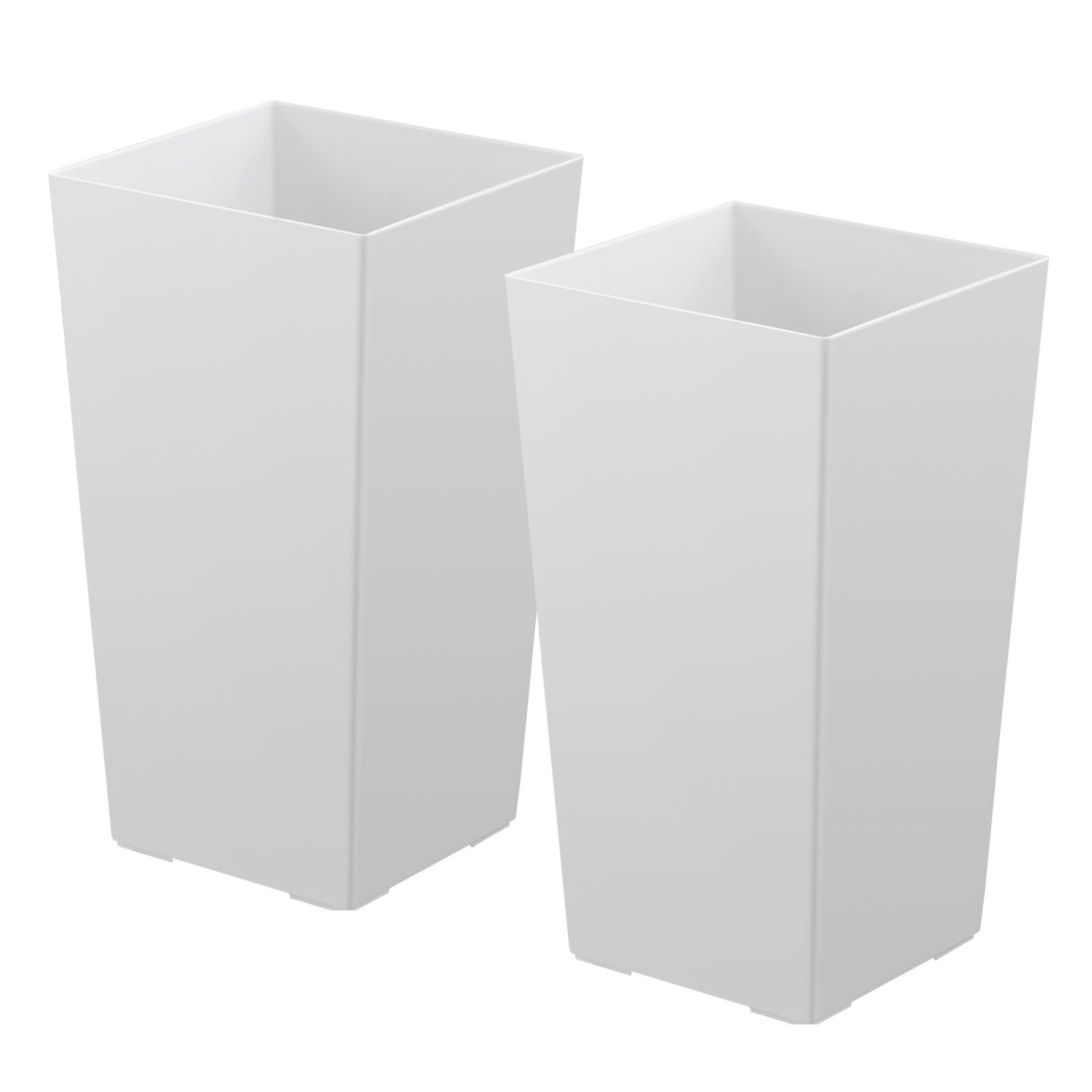 tall planters set of 2, 22 inch large outdoor taper planters for outdoor indoor plants, front porch plastic modern flower pots with casters, inner pot & drainage holes for patio, garden, white