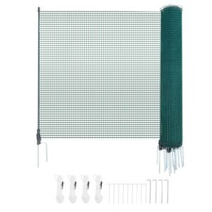 Temporary Fence with Posts, 3 x 49.2 FT Plastic Mesh Fencing, Garden Safety Fences Netting with Double-Spike Stakes & Guy Ropes, Temporary Fence for Dogs, Chickens, Plants, Outdoor Yards