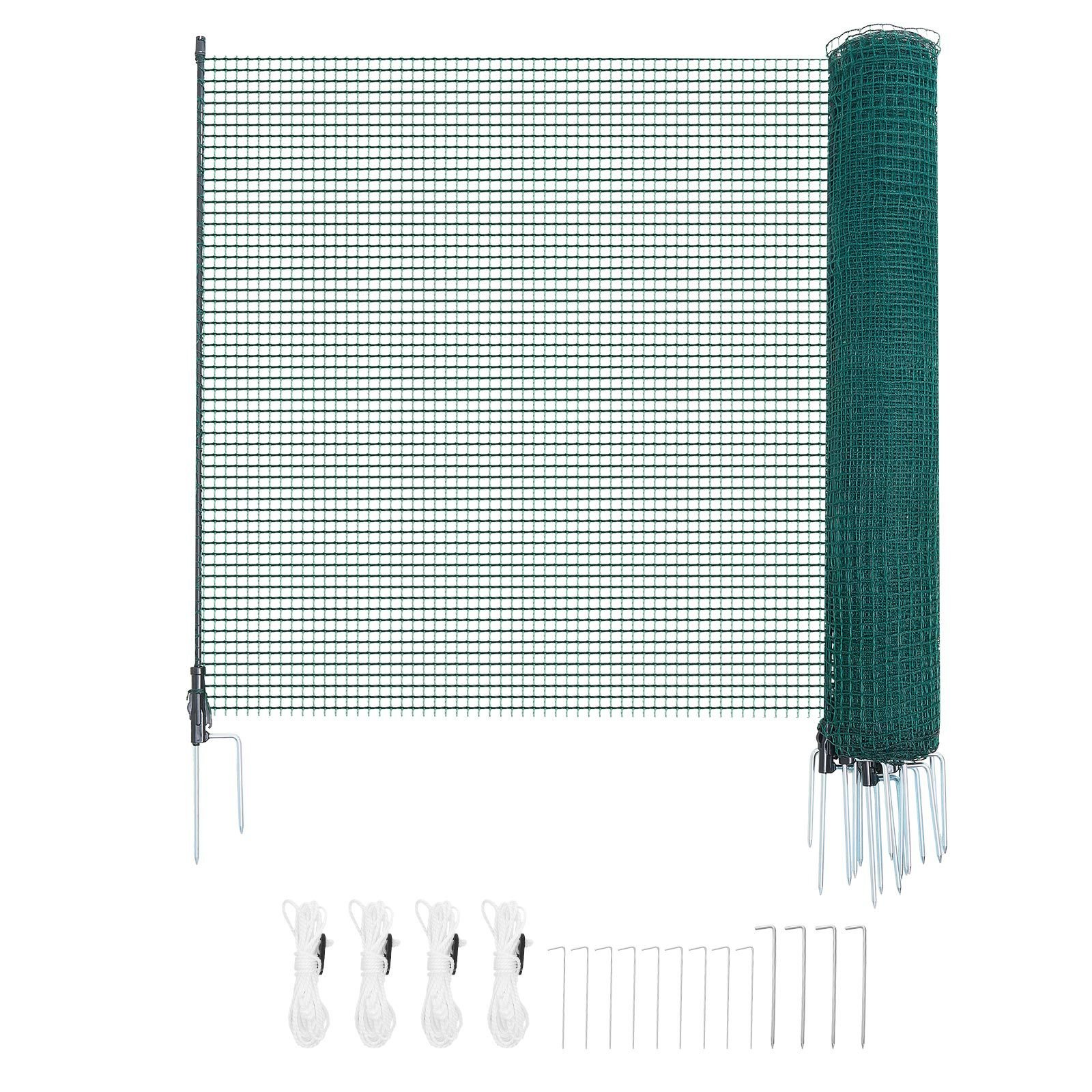 temporary fence with posts, 3 x 49.2 ft plastic mesh fencing, garden safety fences netting with double spike stakes & guy ropes, temporary fence for dogs, chickens, plants, outdoor yards