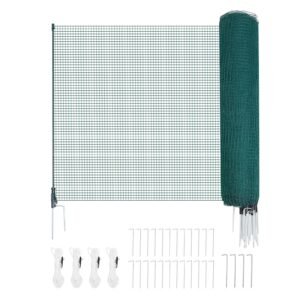 Temporary Fence with Posts, 3 x 98.4 FT Plastic Mesh Fencing, Garden Safety Fences Netting with Double-Spike Stakes & Guy Ropes, Temporary Fence for Dogs, Chickens, Plants, Outdoor Yards