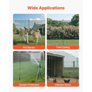 temporary fence with posts, 3.9 x 49.2 ft plastic mesh fencing, garden safety fences netting with double spike stakes & guy ropes, temporary fence for dogs, chickens, plants, outdoor yards