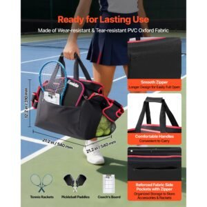 tennis ball hopper, holds 175 tennis balls or 290 pickleballs, foldable pickleball basket cart with wheels for easy pick up, portable baseball cart caddy with storage bag, for training coaching