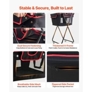 tennis ball hopper, holds 175 tennis balls or 290 pickleballs, foldable pickleball basket cart with wheels for easy pick up, portable baseball cart caddy with storage bag, for training coaching