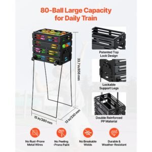 tennis ball hopper, holds 80 tennis balls, pickleball basket cart with wheels for easy pick up, portable pickleball collection caddy with heavy duty construction, for training carrying storage