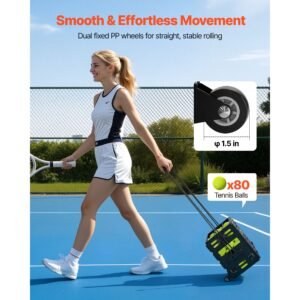 tennis ball hopper, holds 80 tennis balls, pickleball basket cart with wheels for easy pick up, portable pickleball collection caddy with heavy duty construction, for training carrying storage