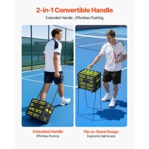 tennis ball hopper, holds 80 tennis balls, pickleball basket cart with wheels for easy pick up, portable pickleball collection caddy with heavy duty construction, for training carrying storage