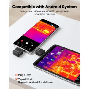 thermal imaging camera for android, 320 x 240 tisr super resolution, 25hz refresh rate infrared thermal imager for smartphone tablet, 160 x 120 ir resolution, 4°f to 1022°f & 15 color palettes
