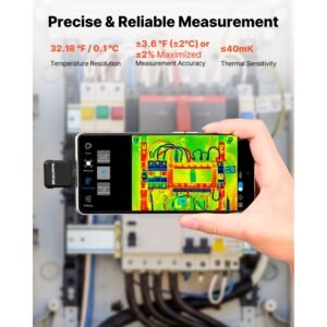 thermal imaging camera for android, 320 x 240 tisr super resolution, 25hz refresh rate infrared thermal imager for smartphone tablet, 160 x 120 ir resolution, 4°f to 1022°f & 15 color palettes