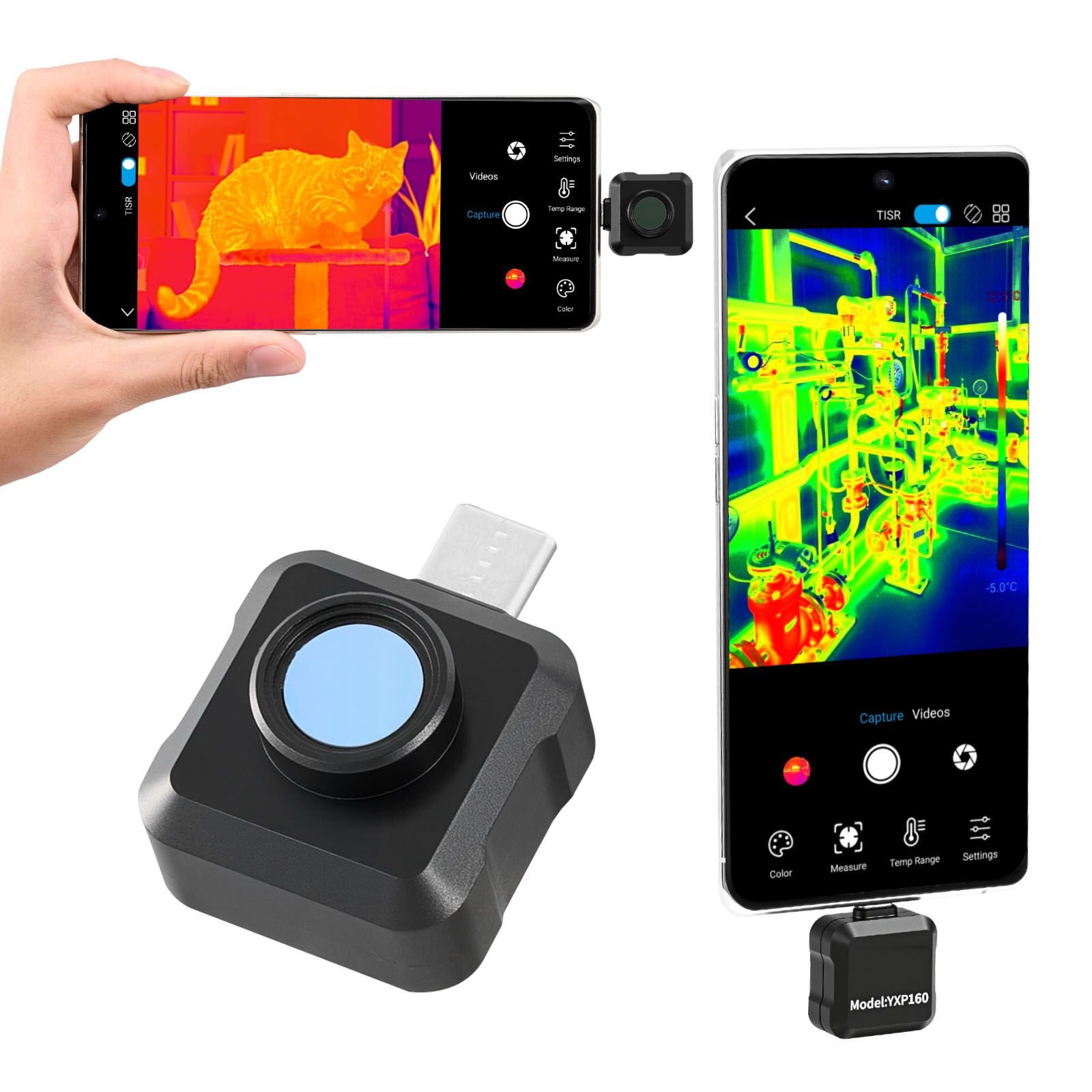 thermal imaging camera for android, 320 x 240 tisr super resolution, 25hz refresh rate infrared thermal imager for smartphone tablet, 160 x 120 ir resolution, 4°f to 1022°f & 15 color palettes