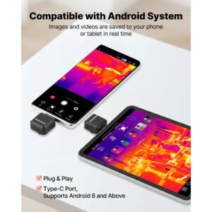 thermal imaging camera for android, 512 x 384 tisr super resolution, 25hz refresh rate infrared thermal imager for smartphone tablet, 256 x 192 ir resolution, 4°f to 1022°f & 15 color palettes