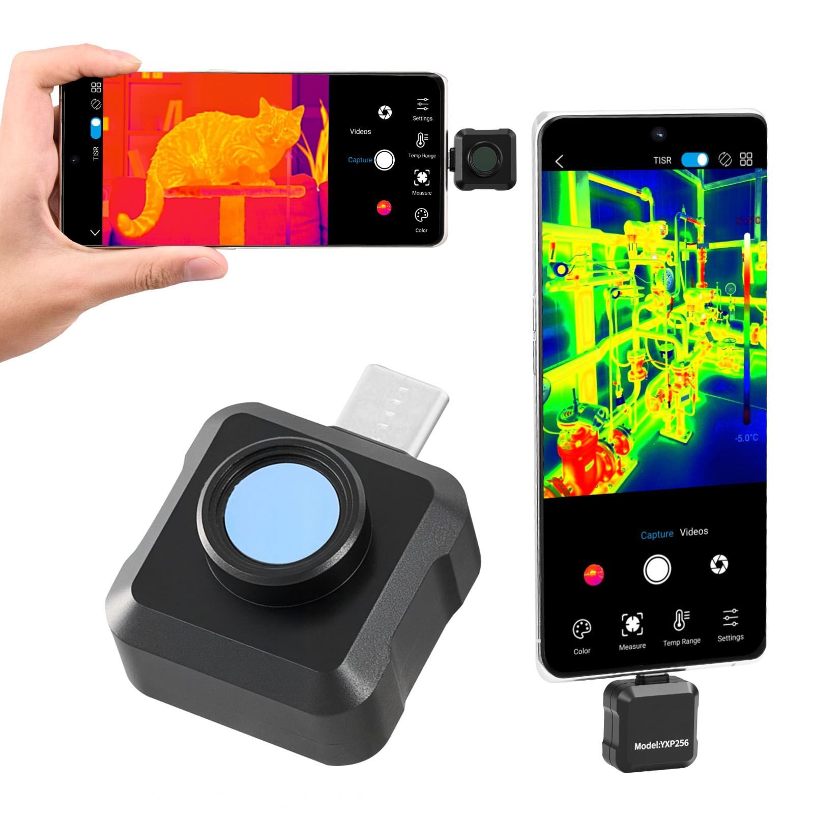 thermal imaging camera for android, 512 x 384 tisr super resolution, 25hz refresh rate infrared thermal imager for smartphone tablet, 256 x 192 ir resolution, 4°f to 1022°f & 15 color palettes