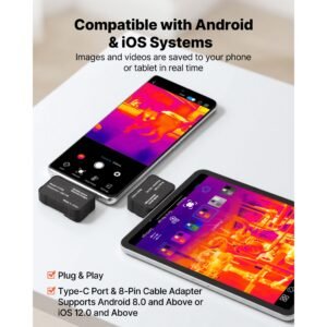 thermal imaging camera for android & ios, 512 x 384 super resolution with macro lens, 25hz refresh rate infrared thermal imager for smartphones tablets, 256 x 192 ir resolution, 4°f to 1022°f