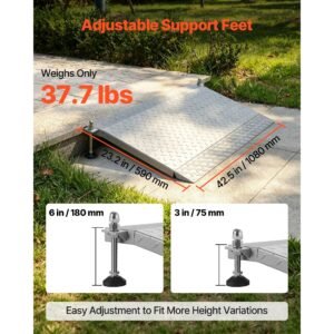 threshold ramp for doorways, 42.5 x 23.2 in, platform aluminum wheelchair ramp with adjustable height, non slip door threshold ramps, 1000 lbs capacity, for home steps, wheelchairs, walkers