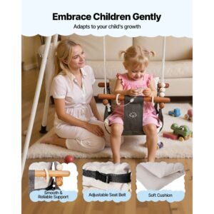 toddler swing and jumper, 2 in 1 swing set and bouncer, soft cushion with foldable a frame metal stand, heavy duty thick ropes, easy to install and store, for indoor or outdoor play, black