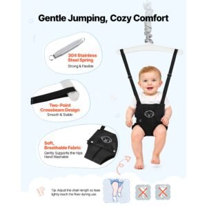 toddler swing and jumper, 2 in 1 swing set and bouncer, soft cushion with foldable a frame metal stand, heavy duty thick ropes, easy to install and store, for indoor or outdoor play, black