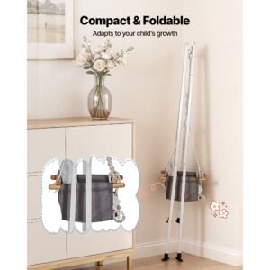 toddler swing and jumper, 2 in 1 swing set and bouncer, soft cushion with foldable a frame metal stand, heavy duty thick ropes, easy to install and store, for indoor or outdoor play, black
