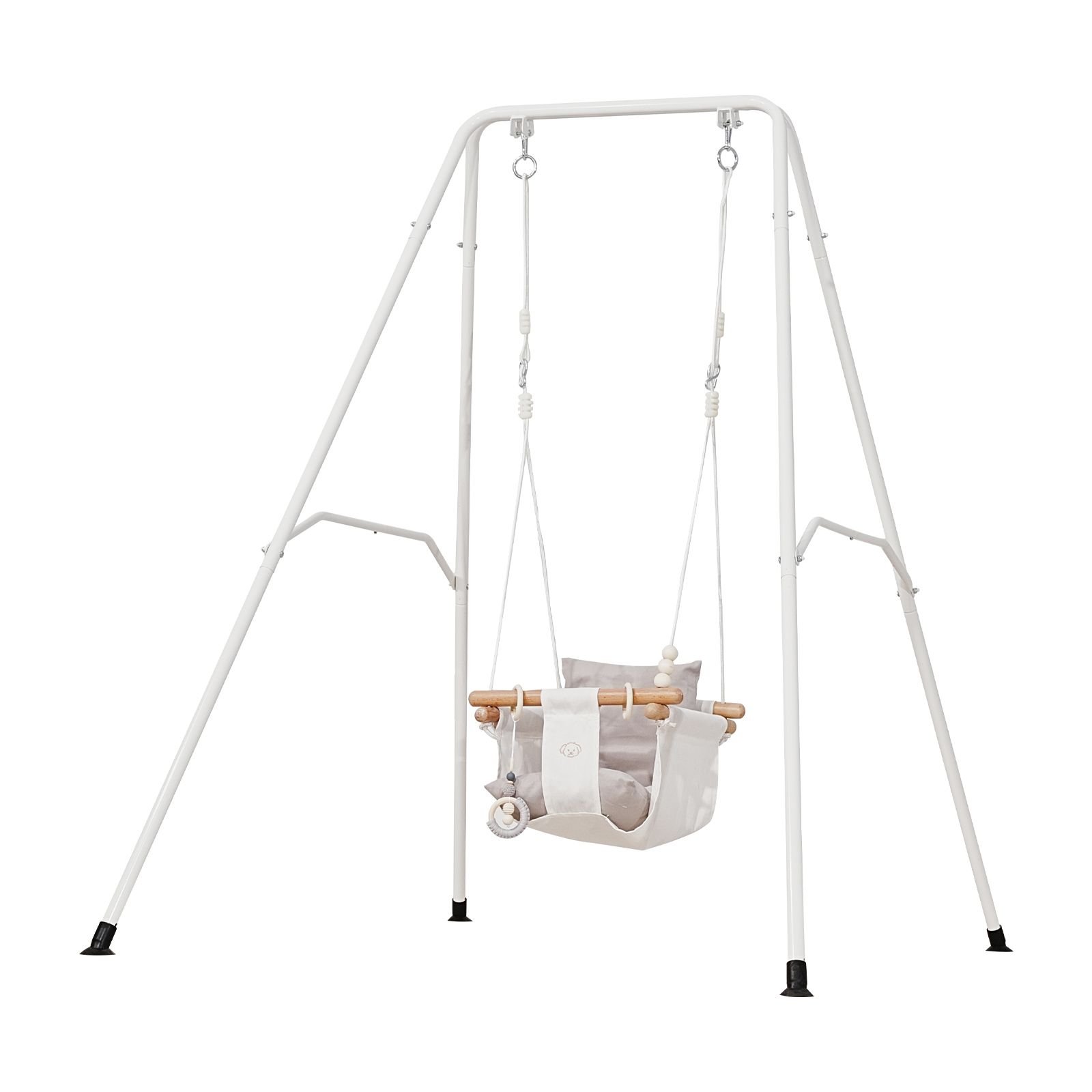 toddler swing and jumper, 2 in 1 swing set and bouncer, soft cushion with foldable a frame metal stand, heavy duty thick ropes, easy to install and store, for indoor or outdoor play, gray