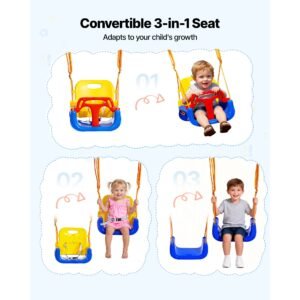 toddler swing and jumper, 2 in 1 swing set and bouncer, thick plastic seat with foldable a frame metal stand, reinforced with 4 sandbags, easy to install and store, for indoor or outdoor play