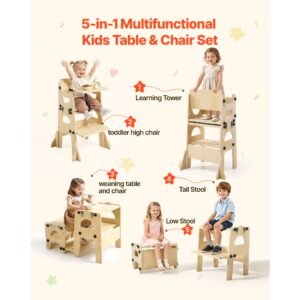 toddler tower, wooden, adjustable kitchen step stool for kids 1 5, montessori weaning table and chair set, learning standing tower with chalkboard, backrest, for bathroom and kitchen counter