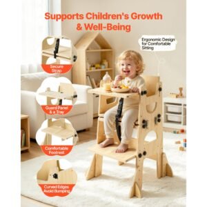 toddler tower, wooden, adjustable kitchen step stool for kids 1 5, montessori weaning table and chair set, learning standing tower with chalkboard, backrest, for bathroom and kitchen counter