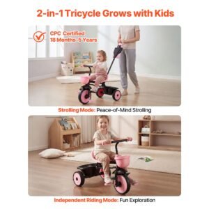 toddler tricycle & stroller for 18 months to 5 year old, kids trike with parent push handle, adjustable seat & storage for outdoor play, tricycle for toddlers, birthday toy for boys and girls