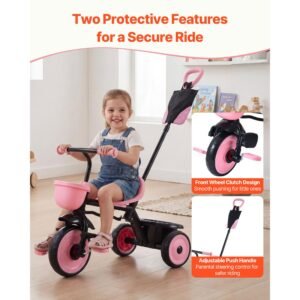 toddler tricycle & stroller for 18 months to 5 year old, kids trike with parent push handle, adjustable seat & storage for outdoor play, tricycle for toddlers, birthday toy for boys and girls
