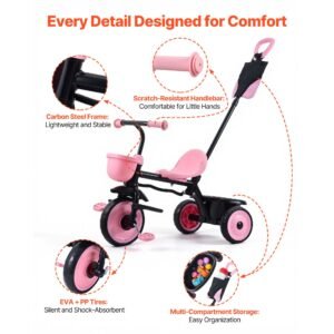 toddler tricycle & stroller for 18 months to 5 year old, kids trike with parent push handle, adjustable seat & storage for outdoor play, tricycle for toddlers, birthday toy for boys and girls