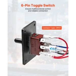 toggle switch, 6 pin momentary polarity reversing toggle switch (on) off (on) dc 12v/30a ac 250v/15a with up down mounting panel & waterproof boot cap for auto car marine boat