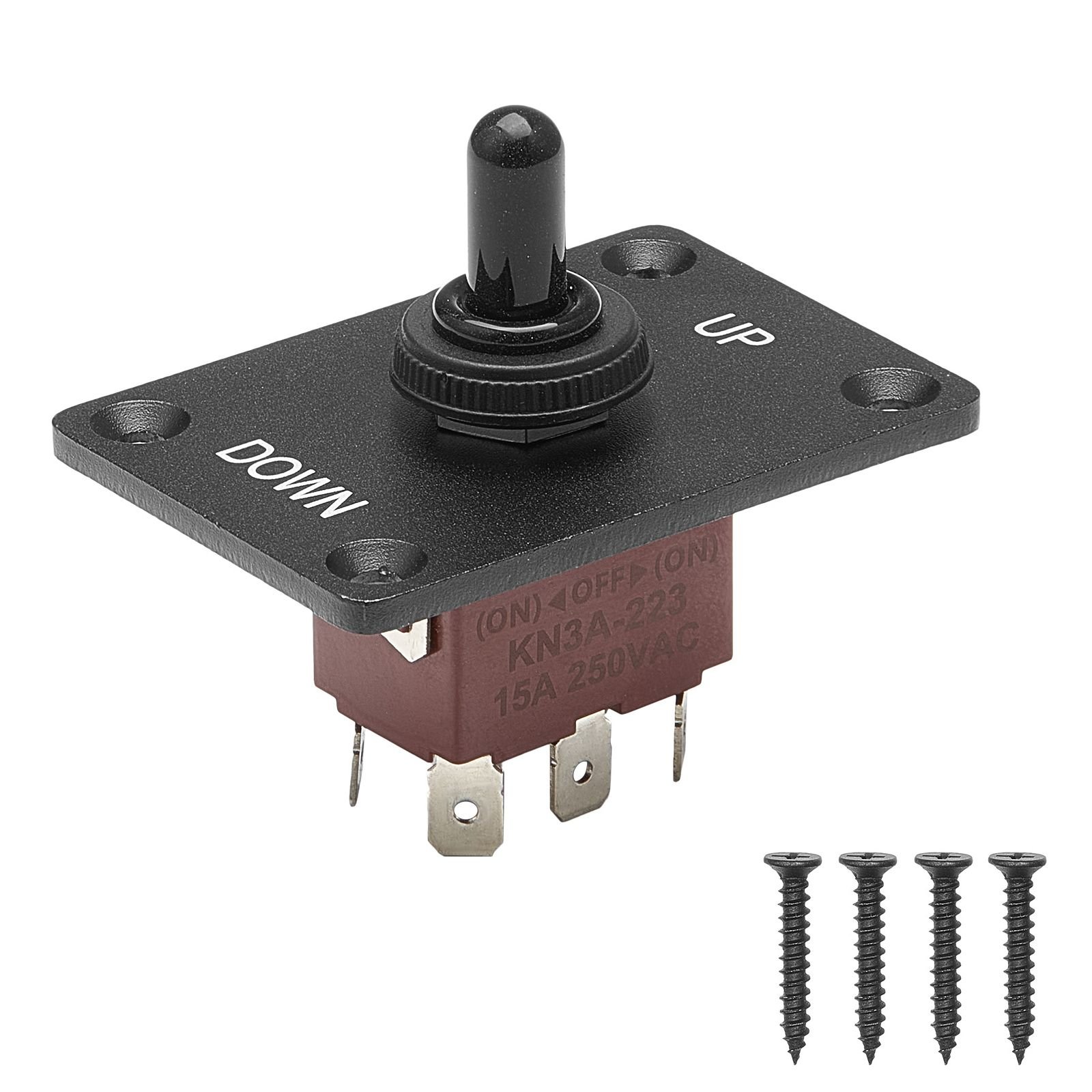 toggle switch, 6 pin momentary polarity reversing toggle switch (on) off (on) dc 12v/30a ac 250v/15a with up down mounting panel & waterproof boot cap for auto car marine boat