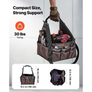 tool bag, 13 inch, 45 pocket open top tool tote, electrical maintenance toolbox organizer storage with handle, adjustable shoulder strap, portable toolbag, for professionals diy & jobsite use