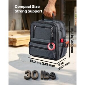 tool bag, 13.2 inch, 34 pocket portable large tool box organizer storage, carry toolbox with hard plastic base, large zipper, adjustable shoulder strap, for men women dad husband fathers day