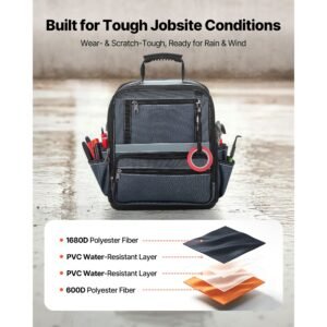 tool bag, 13.2 inch, 34 pocket portable large tool box organizer storage, carry toolbox with hard plastic base, large zipper, adjustable shoulder strap, for men women dad husband fathers day