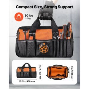 tool bag, 15.7 inch, 33 pocket portable tool box organizer storage, toolbox with soft handle, large zipper, adjustable shoulder strap, carrying toolbag, for men women dad husband fathers day
