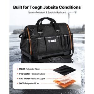 tool bag, 16.1 inch, 33 pocket portable large tool box organizer storage, toolbox with water resistant base, zipper, adjustable shoulder strap toolbag, for men women dad husband fathers day