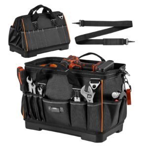 Tool Bag, 16.1 Inch, 33-Pocket Portable Large Tool Box Organizer Storage, Toolbox with Water-Resistant Base, Zipper, Adjustable Shoulder Strap Toolbag, for Men Women Dad Husband Fathers Day