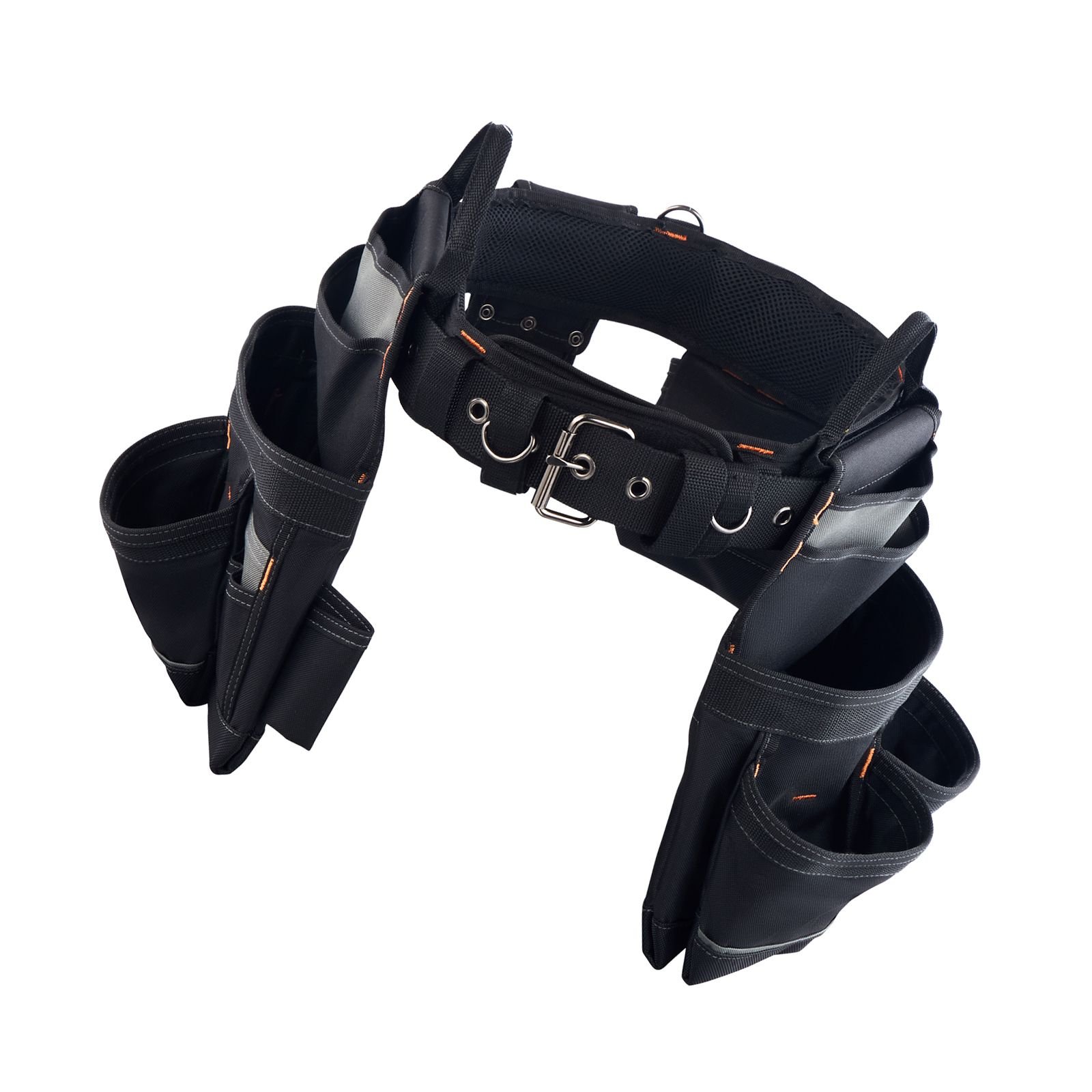 tool belt, 18 pockets professional tool pouch for men, heavy duty adjustable utility belt detachable work bag for electrician, carpenter, construction, work apron organizer, adjusts 31in to 51in