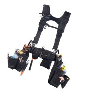 Tool Belt, 19 Pockets Tool Pouch with Suspenders for Men, Heavy Duty Adjustable Utility Belt Work Bag Detachable Suspension Rig for Electrician, Carpenter, Construction, Adjust Waist 31 to 51in