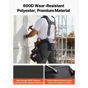 tool belt, 19 pockets tool pouch with suspenders for men, heavy duty adjustable utility belt work bag detachable suspension rig for electrician, carpenter, construction, adjust waist 31 to 51in