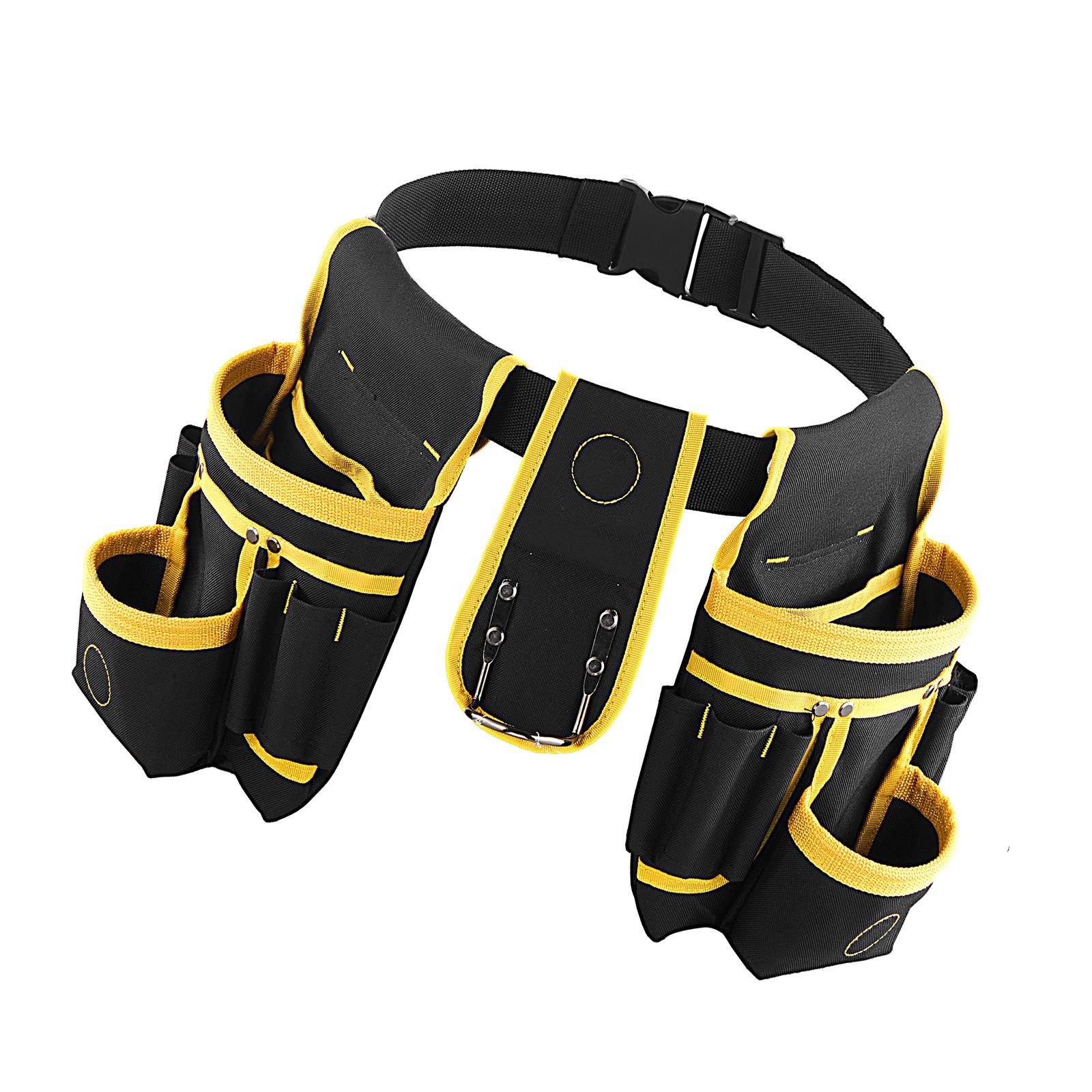 tool belt, magnetic tool pouch for men, 28 pockets heavy duty adjustable utility belt detachable work bag for electrician, carpenter, construction, work apron organizer, waist adjust 31 to 48in