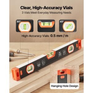 torpedo level, 3 piece included 9/16/24 in, magnetic leveler tool set aluminum alloy, with clear 3 green vials, v groove, hanging hole, multi angle measurement for construction home renovation