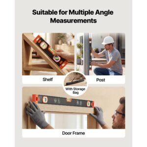 torpedo level, 3 piece included 9/16/24 in, magnetic leveler tool set aluminum alloy, with clear 3 green vials, v groove, hanging hole, multi angle measurement for construction home renovation