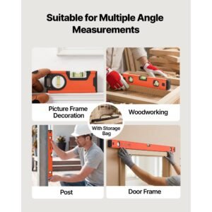 torpedo level, 4 piece included 4/12/24/40 in, magnetic leveler tool set aluminum alloy, with clear 3 green vials, hanging hole, box beam multi angle measurement for construction home renovation