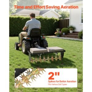 tow behind plug aerator, 32 in lawn spike aerator with universal hitch, heavy duty & rust resistant, pull behind spike aerator tool with folded edge tray, for farmland & garden tractors