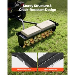 tow behind plug aerator, 32 in lawn spike aerator with universal hitch, heavy duty & rust resistant, pull behind spike aerator tool with folded edge tray, for farmland & garden tractors
