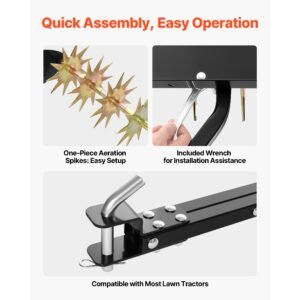 tow behind plug aerator, 32 in lawn spike aerator with universal hitch, heavy duty & rust resistant, pull behind spike aerator tool with folded edge tray, for farmland & garden tractors